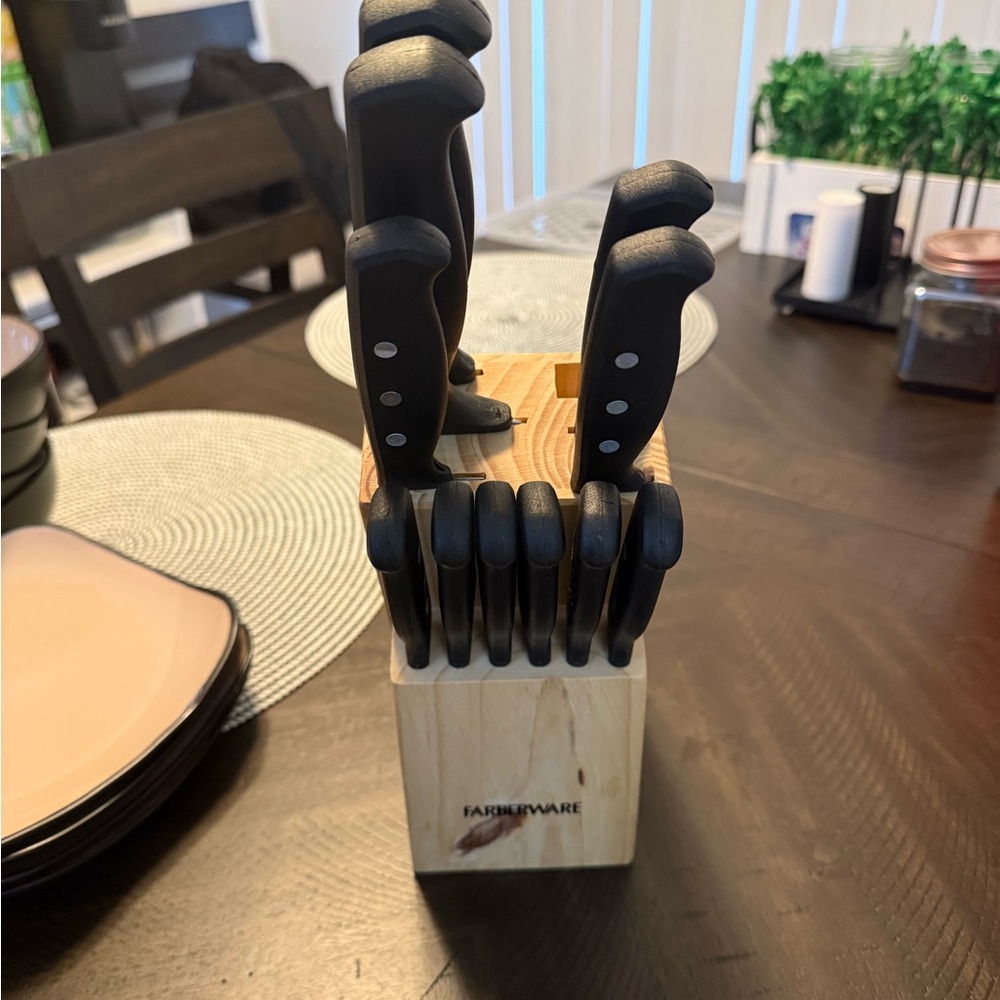 Farberware Wooden Knife Block Set with Black Handles - Picture 2 of 3